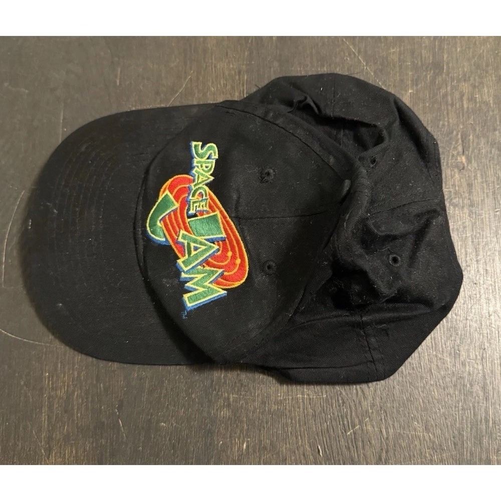 Vintage Space Jam Hat Cap Snap Back Black Embroidered Movie Basketball Mens 90s - Picture 2 of 4